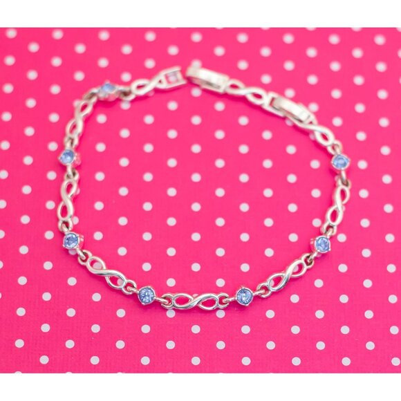 Vintage Infinity Chains Blue Rhinestones Bracelet by Avon 7 1/2 inch - P8 - Picture 1 of 3